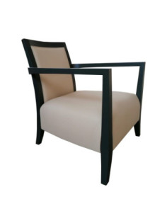 Poltrona Beta braccioli in legno ecopelle beige - Kallea