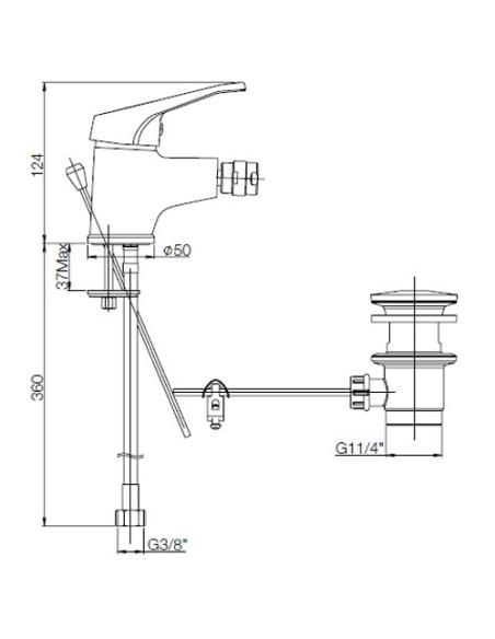 Rubinetto Miscelatore monoforo per bidet serie Noemy Piralla con scarico automatico 0NE00094A16 cromato - Kallea