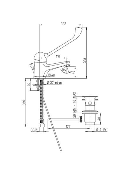 Rubinetto Miscelatore monoforo per lavabo con leva clinica serie Air Piralla con scarico automatico 0RI00088C21 cromato - Kallea