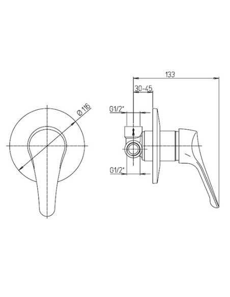 Miscelatore Piralla incasso per doccia serie Air 0RI00410A16 cromato - Kallea