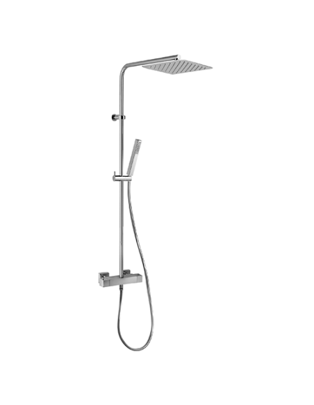Colonna doccia termostatica Jacuzzi Golden con miscelatore termostatico con tubo tondo deviatore e supporto doccia con flessi...