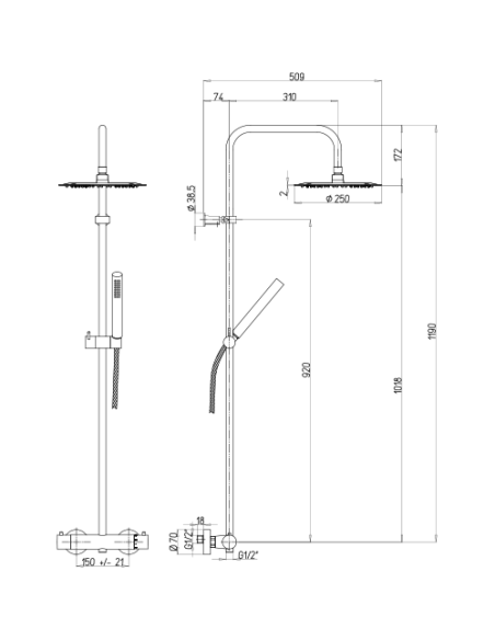 Colonna doccia Jacuzzi Sunrise con miscelatore termostatico deviatore e supporto doccia 0SN00199JA02 con flessibile grigio - ...