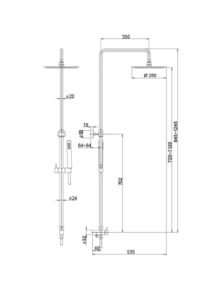 Colonna doccia Jacuzzi Sunrise senza miscelatore con deviatore meccanico e supporto doccia con flessibile grigio 0SN00846JA00...