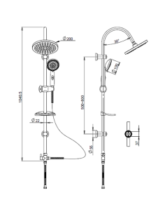 Colonna doccia Piralla serie Giglio regolabile a fori esistenti con portasapone e deviatore meccanico 0GG00846E16 - Kallea 2