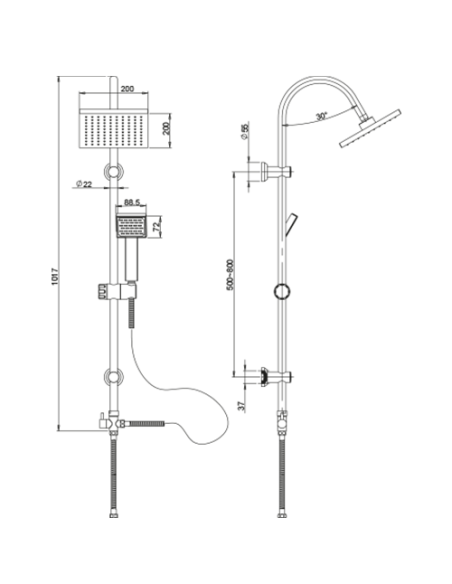 Colonna doccia Piralla serie Torino regolabile a fori esistenti con deviatore meccanico 0TO00846D16 - Kallea
