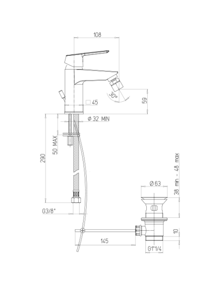 Rubinetto Miscelatore monoforo per bidet serie Ice Piralla con scarico automatico 0IE00094A22 cromato - Kallea
