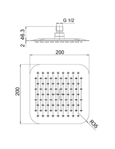 Soffione Jacuzzi Quadro in acciaio inox ultrapiatto 200x200 mm art. 1811054ACYO nero opaco - Kallea 2