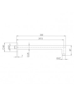 Braccio doccia Jacuzzi a parete lunghezza 330mm sezione quadra 25x25mm art. 1111008AC00 cromato - Kallea 2
