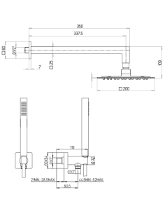 Kit doccia Jacuzzi quadro con soffione + braccio + doccetta e supporto con presa acqua art. 0TWYO907AC00 nero opaco - Kallea 2