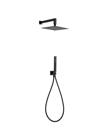 Kit doccia Jacuzzi quadro con soffione + braccio + doccetta e supporto con presa acqua art. 0TWYO907AC00 nero opaco - Kallea