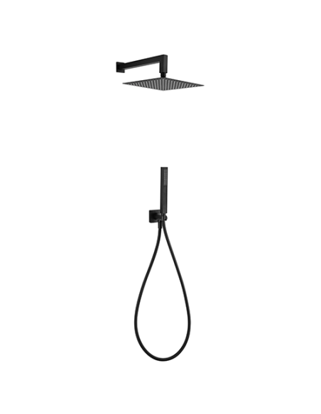 Kit doccia Jacuzzi quadro con soffione + braccio + doccetta e supporto con presa acqua art. 0TWYO907AC00 nero opaco - Kallea