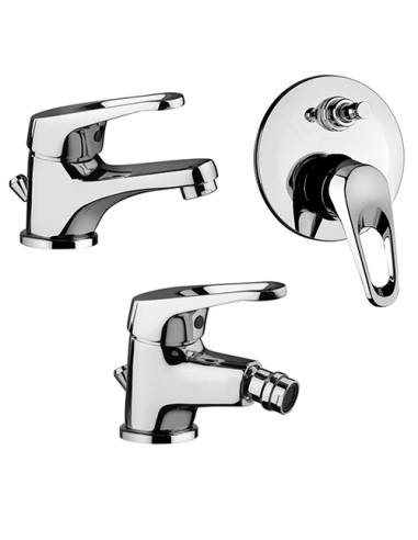 Set Rubinetti Piralla per lavabo e bidet con scarico automatico e doccia incasso con deviatore serie Noemy cromato - Kallea