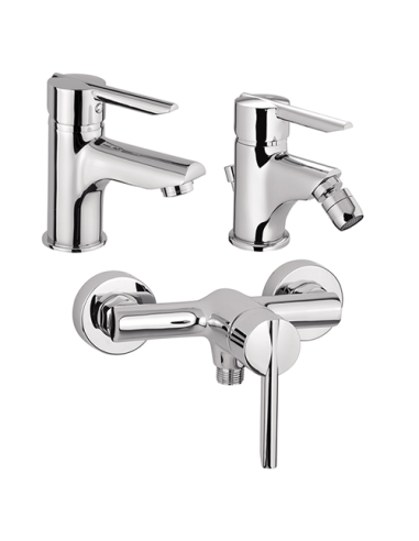 Set Rubinetti Piralla per lavabo e bidet con scarico automatico e doccia  esterno serie Syrena cromato