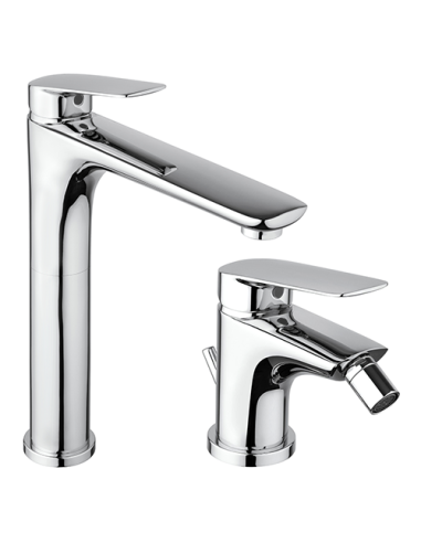 Set Rubinetti Piralla per lavabo alto e bidet con scarico automatico serie Lake cromato - Kallea