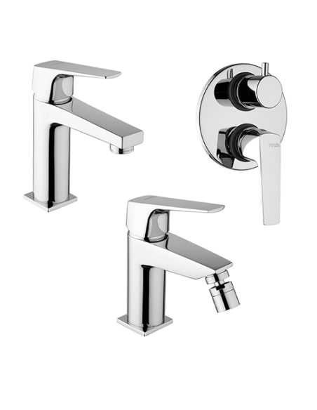 Set Rubinetti Piralla per lavabo e bidet con scarico automatico e doccia incasso con deviatore serie Ice cromato - Kallea