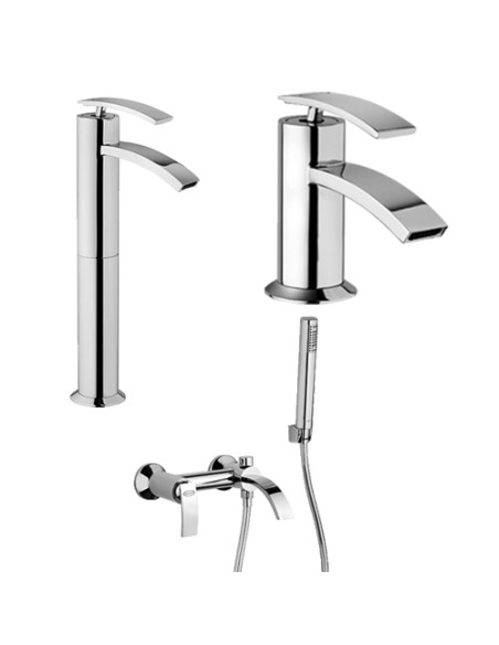Set Rubinetti Jacuzzi per lavabo alto e bidet con piletta click clack inclusa e vasca serie Roy cromato - Kallea