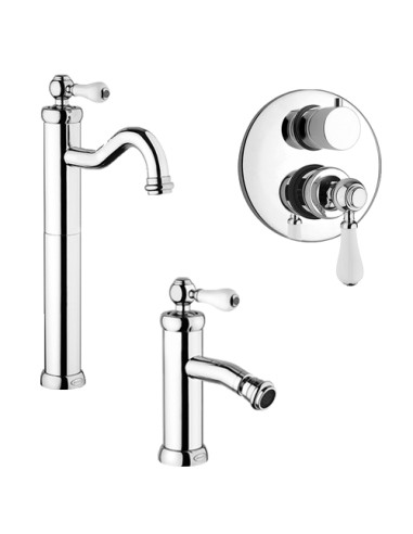 Set Rubinetti Jacuzzi per lavabo alto e bidet con pilette click clack incluse e doccia incasso con deviatore serie Vintage cr...