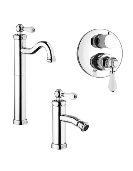 Set Rubinetti Jacuzzi per lavabo alto e bidet con pilette click clack incluse e doccia incasso con deviatore serie Vintage cr...