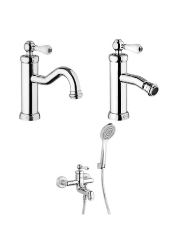 Set Rubinetti Jacuzzi per lavabo e bidet con pilette click clack incluse e vasca serie Vintage cromato - Kallea