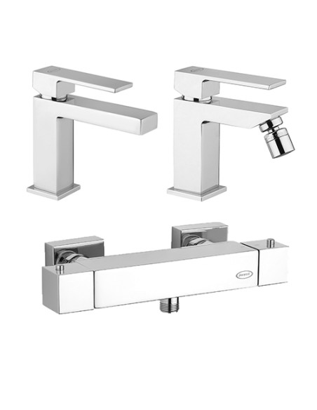 Set Rubinetti Jacuzzi per lavabo e bidet con pilette click clack incluse e doccia esterno serie Kley cromato - Kallea