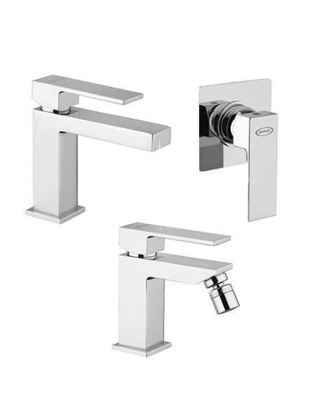 Set Rubinetti Jacuzzi per lavabo e bidet con pilette click clack incluse e doccia incasso serie Kley cromato - Kallea