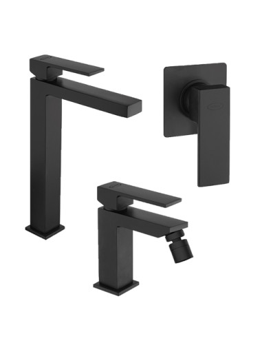 Set Rubinetti Jacuzzi per lavabo alto e bidet con pilette click clack incluse e doccia incasso serie Kley YO nero opaco - Kallea