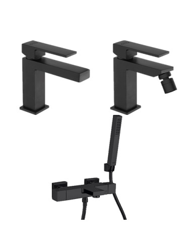 Set Rubinetti Jacuzzi per lavabo e bidet con pilette click clack incluse e vasca serie Kley YO nero opaco - Kallea