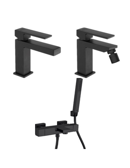 Set Rubinetti Jacuzzi per lavabo e bidet con pilette click clack incluse e vasca serie Kley YO nero opaco - Kallea