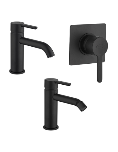 Set Rubinetti Jacuzzi per lavabo e bidet con pilette click clack incluse e doccia incasso serie Sunrise YO nero opaco - Kallea