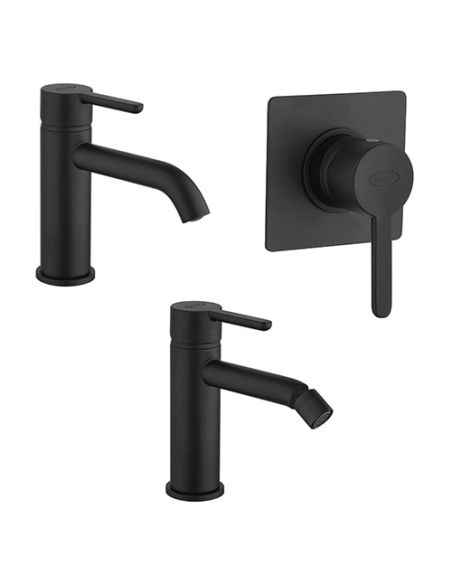 Set Rubinetti Jacuzzi per lavabo e bidet con pilette click clack incluse e doccia incasso serie Sunrise YO nero opaco - Kallea