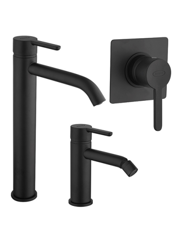 Set Rubinetti Jacuzzi per lavabo alto e bidet con pilette click clack incluse e doccia incasso serie Sunrise YO nero opaco - ...