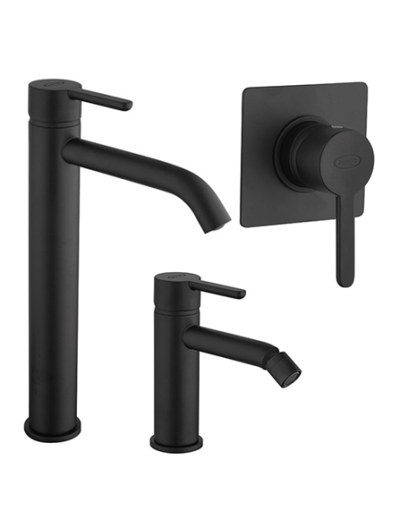 Set Rubinetti Jacuzzi per lavabo alto e bidet con pilette click clack incluse e doccia incasso serie Sunrise YO nero opaco - ...