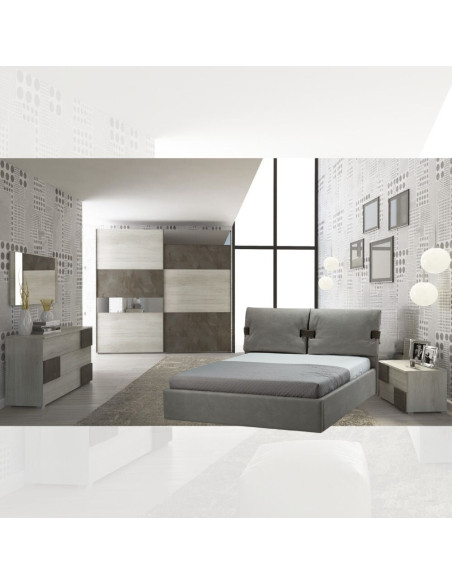 Camera da letto Ludovica colore betulla cemento letto contenitore Grenoble - Kallea