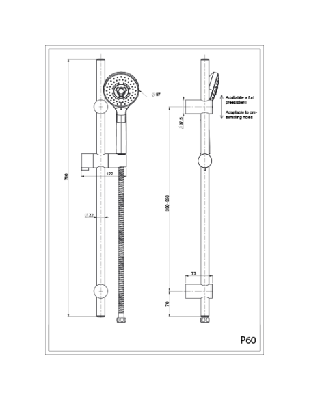 Saliscendi Piralla serie Sea doccia anticalcare 50SE124/P60/3PIBM cromato - Kallea
