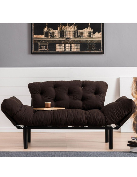 Divano letto Nitta marrone 190x70 braccioli reclinabili - Kallea