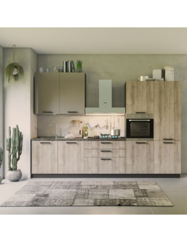Cucina Durazzo Glam 330 cm rovere rustico e tortora lucido destra - Kallea