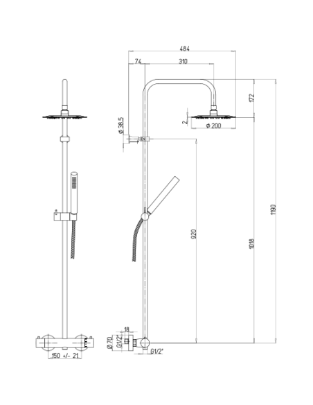 Colonna doccia termostatica Jacuzzi Sunrise con deviatore integrato e flessibile 0SN00199JA01 cromato - Kallea