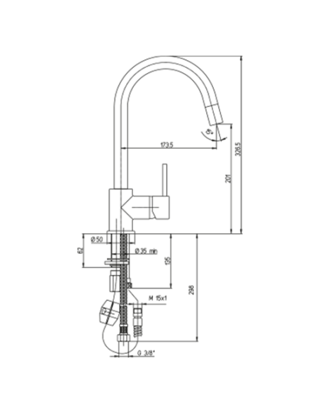Rubinetto Miscelatore monoforo per lavello cucina Piralla serie Elisir con canna alta orientabile e doccia monogetto estraibi...