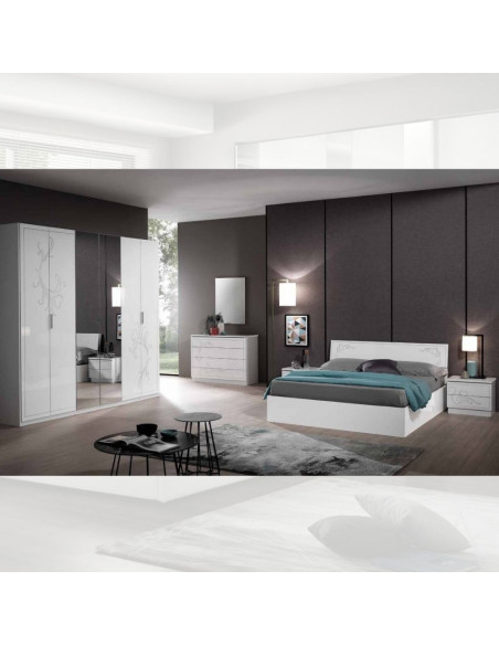 Camera da letto bianco laccato serigrafie glitter Vanem - Kallea