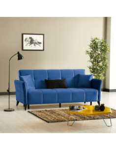 Divano Levy 3 posti in tessuto blu con contenitore e letto - Kallea