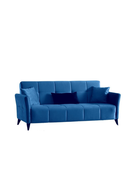 Divano Levy 3 posti in tessuto blu con contenitore e letto - Kallea
