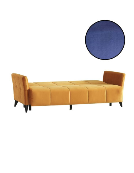 Divano Levy 3 posti in tessuto blu con contenitore e letto - Kallea