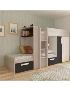 Letto a castello 1299 reversibile con armadio e 2 cassetti bianco consumato e antracite - Kallea 2