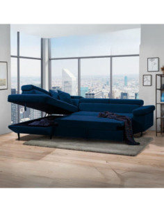 Divano letto Denver con penisola contenitore sinistra in Bonn 80 blu - Kallea 2