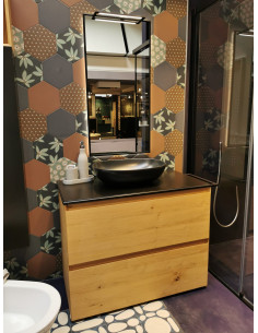 Composizione Arblu modello Lineò completo di lavabo top resina porta salviette e specchiera - Kallea