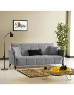 Divano Levy 3 posti in tessuto grigio con contenitore e letto - Kallea