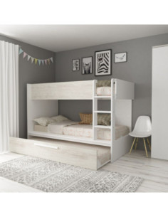 Cameretta con letto a castello con letto estraibile colore bianco consumato e bianco reversibile - Kallea 2