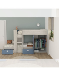 Cameretta 1260 con letto a castello con due cassettoni e armadio reversibile colore bianco vintage e azzurro - Kallea 2