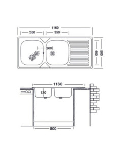 Lavello Classic N138 2 vasche 116X50 cm destro - Kallea 2
