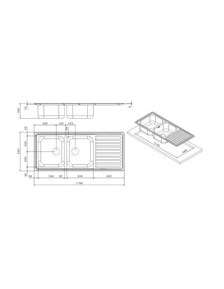 Lavello SAXT333A 116x50 cm 2 vasche gocciolatoio sinistro - Kallea